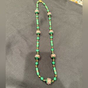 Vintage Venetian Murano Fiorato Glass Bead Wedding Cake Green Necklace